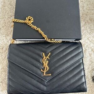 Saint Laurent YSL Monogram Large Wallet on Chain in Grained Leather CLASSIC used